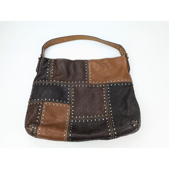 Michael Kors Women's Astor Studded Caramel Saddle Patchwork Tote Shoulder Bag - Picture 1 of 4